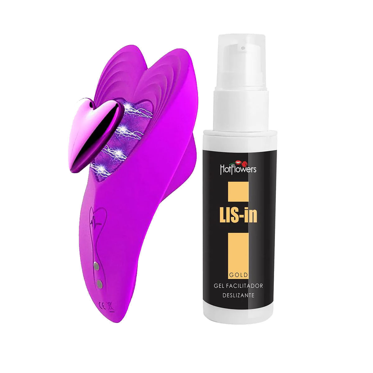 Duplinha com Vibrador de Calcinha Red Heart com Controle e LIS-In