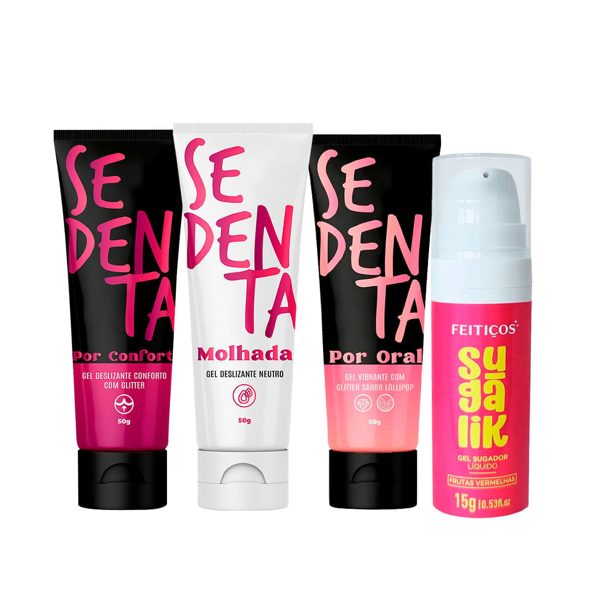 Kit com Sedenta Molhada Sedenta Por Oral Sedenta Por Conforto e Sugalik Sugador Líquido Comestível