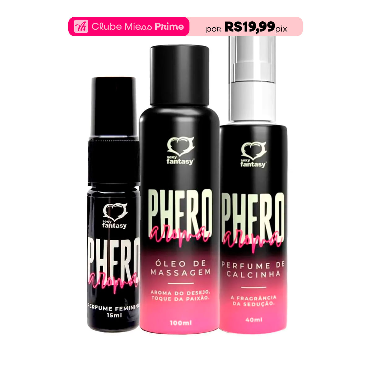 Kit com Perfume Óleo de Massagem e Perfume de Calcinha Phero Feminino