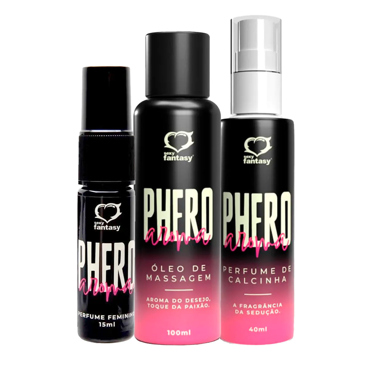 Kit com Perfume Óleo de Massagem e Perfume de Calcinha Phero Feminino