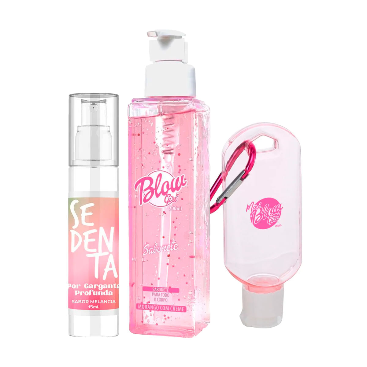 Kit com Sedenta por Garganta Profunda Dessensibilizante Blow Girl Sabonete e Mini Blow Chaveiro