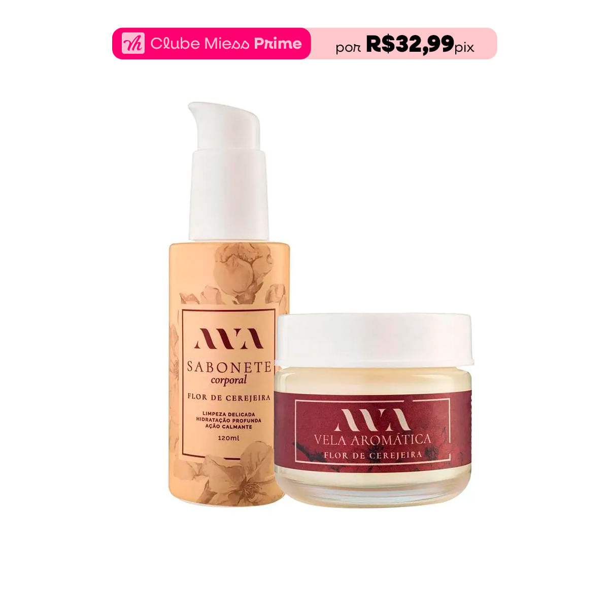 Duplinha com Vela Aromática e Sabonete Corporal com Aroma de Flor de Cerejeira