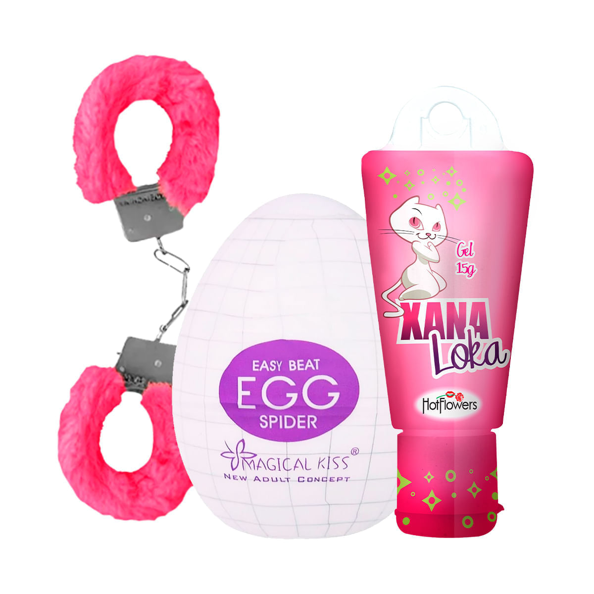 Kit com Algema de Metal Pelúcia Egg Spider e Xana Loka