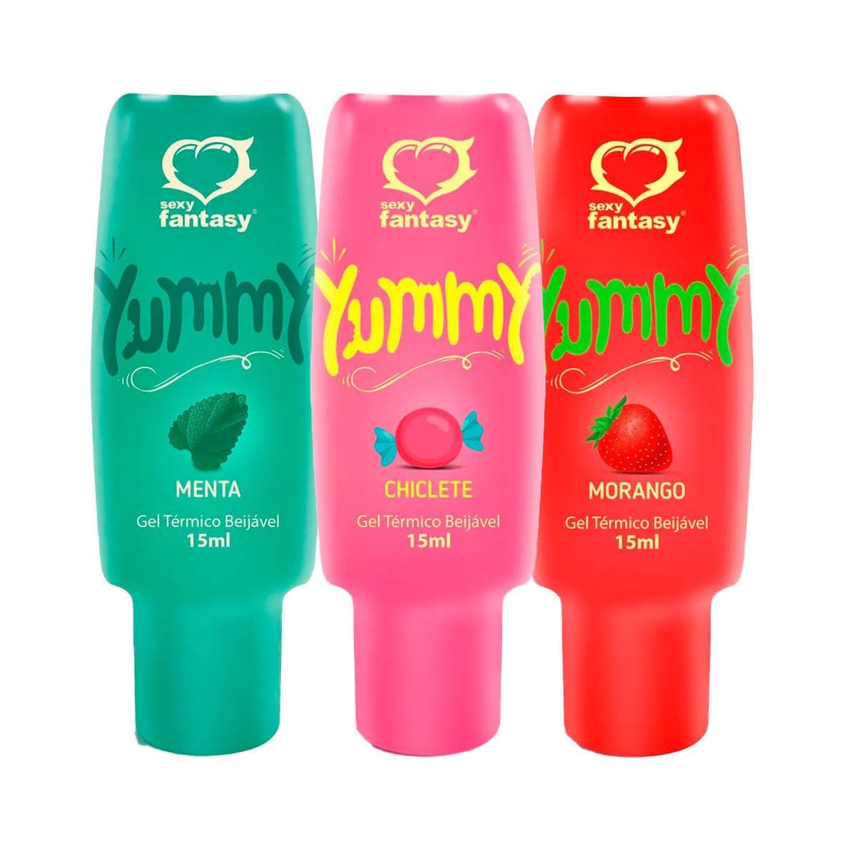 Kit com 3 Yummy Sabor Morango Chiclete e Menta