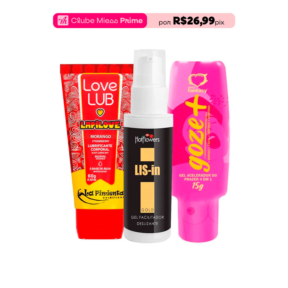 Kit com LIS-In Goze + e Love Lub Bubbalove