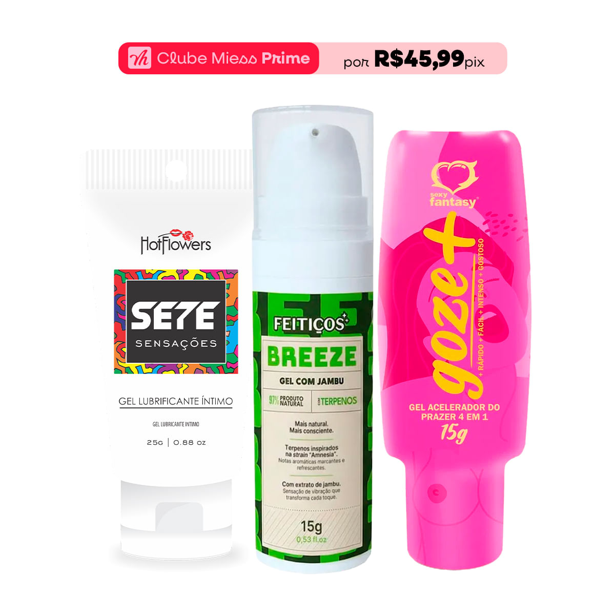 Kit com Sete Sensações Goze + e Breeze Excitante em Gel