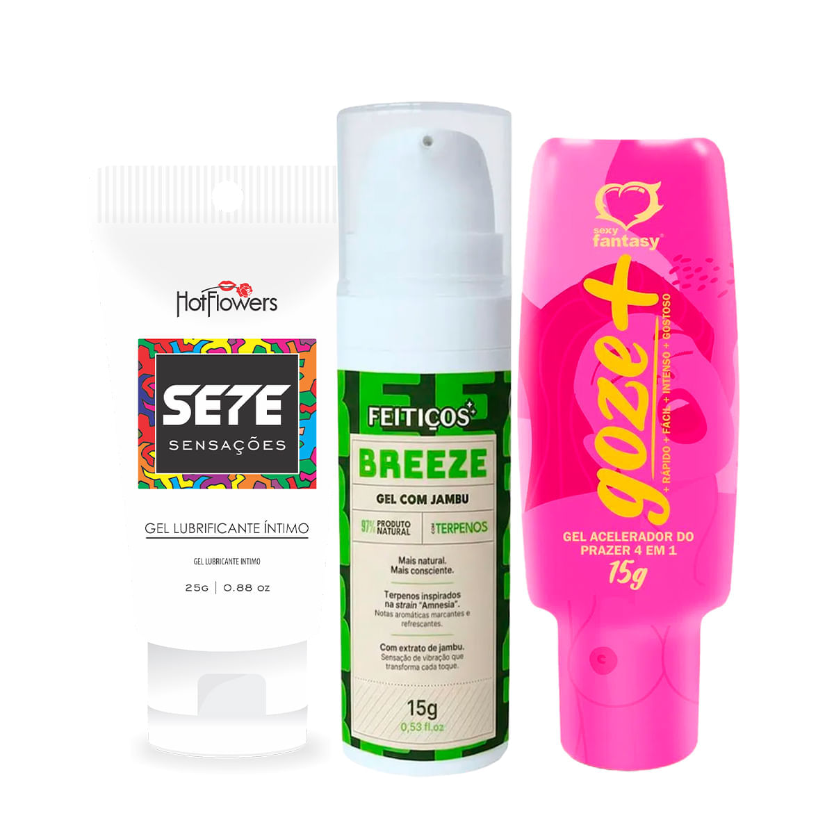 Kit com Sete Sensações Goze + e Breeze Excitante em Gel