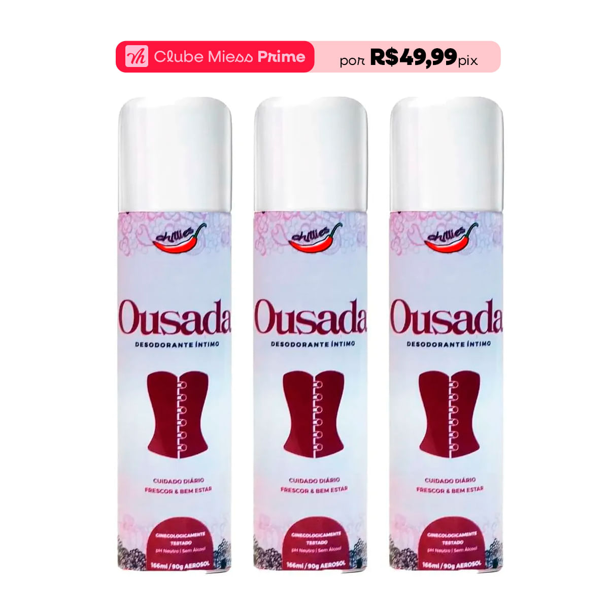 Kit com 03 Desodorante Íntimo em Aerosol Ousada