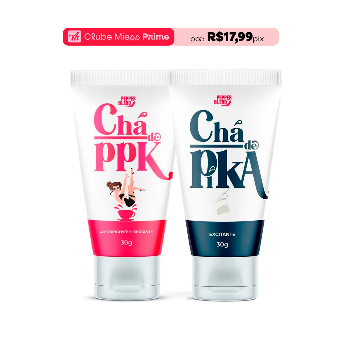 Duplinha com Chá de PPK Gel Feminino Adstrigente e Chá de Pika Gel Masculino Excitante