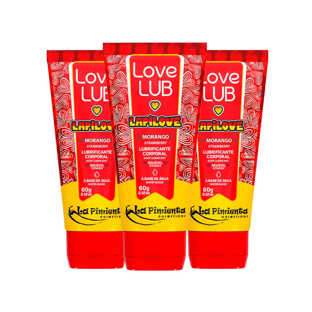 Kit com 3 Love Lub LapiLove Morango