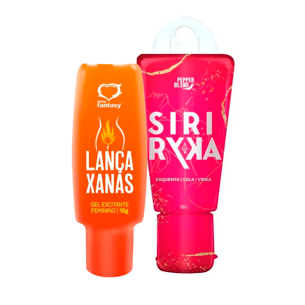 Duplinha com Lança Xanas Gel Excitante Feminino e Siri Ryka Gel Comestível Esquenta Gela e Vibra