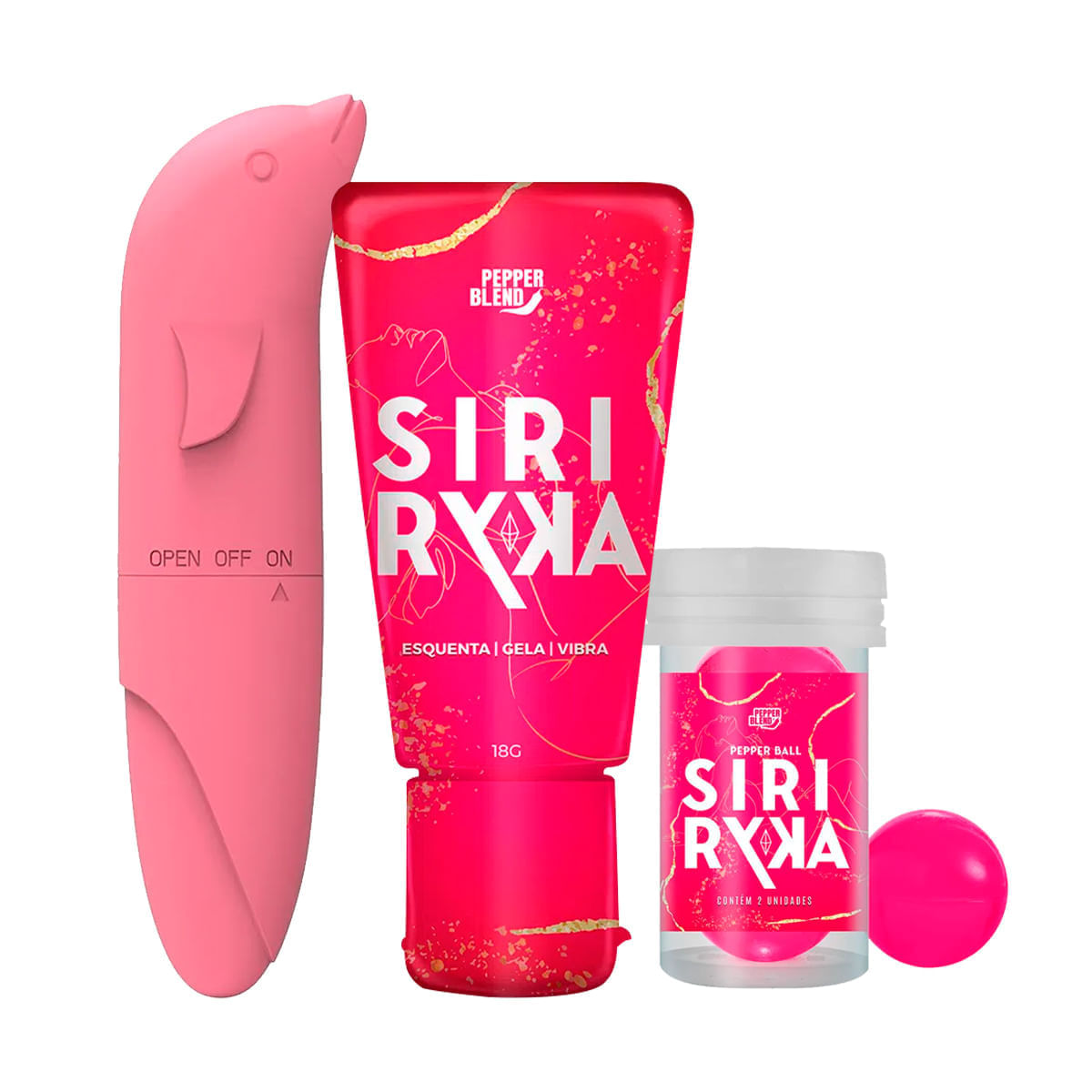 Kit com Pepper Ball Plus Siri Ryka MyVibro Vibrador Golfinho e Siri Ryka Excitante