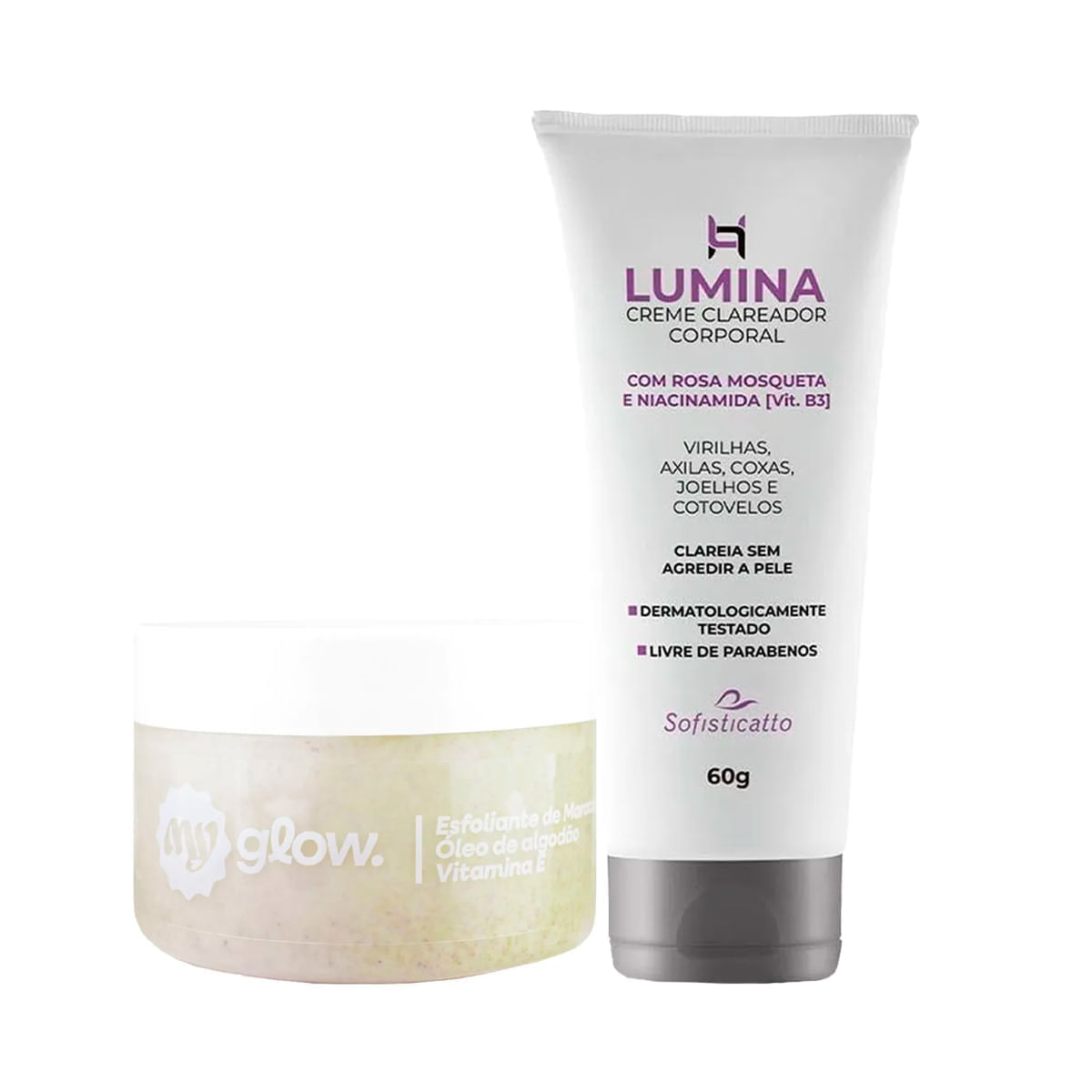 Kit com Lumina Creme Clareador Corporal e MyGlow Esfoliante Corporal
