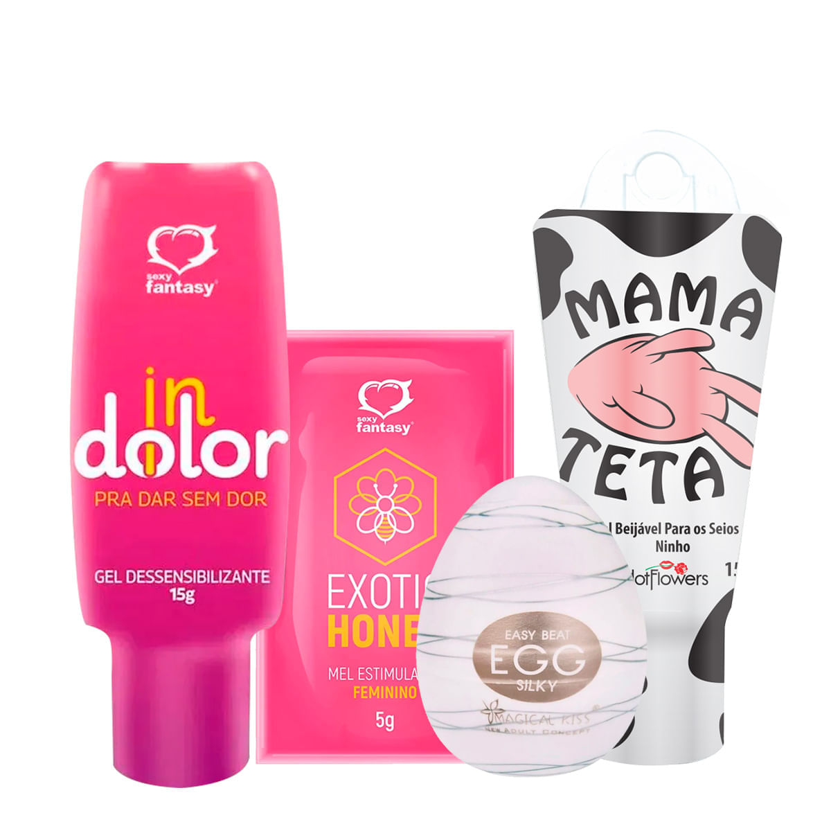 Kit com Mama Teta Exotic Honey Egg Silky e InDolor Gel Dessensibilizante