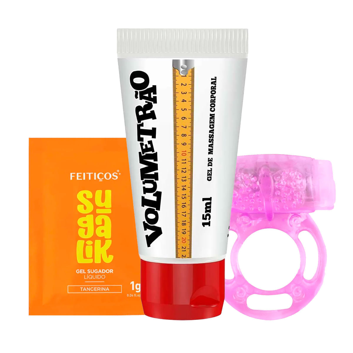Kit com Sachê Sugalik Sugador MyRing Anel Peniano e Volumetrão Vasodilatador
