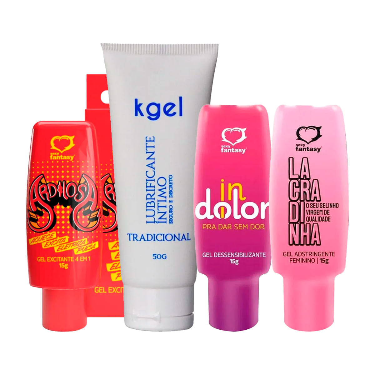 Kit com Ardilosa Excitante 4 em 1 KGEL Lubrificante Indolor e Lacradinha