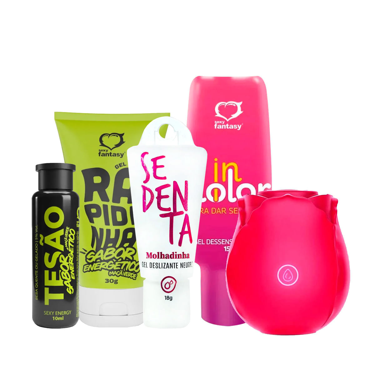 Kit com Lubrificante Rapidinha Sedenta Molhadinha Indolor Tesão Sabor Energético Estimulador Rosa