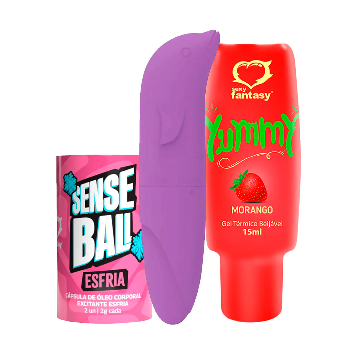 Kit com Capsula Sense Ball Esfria Vibrador Ponto G Golfinho Aveludado e Yummy