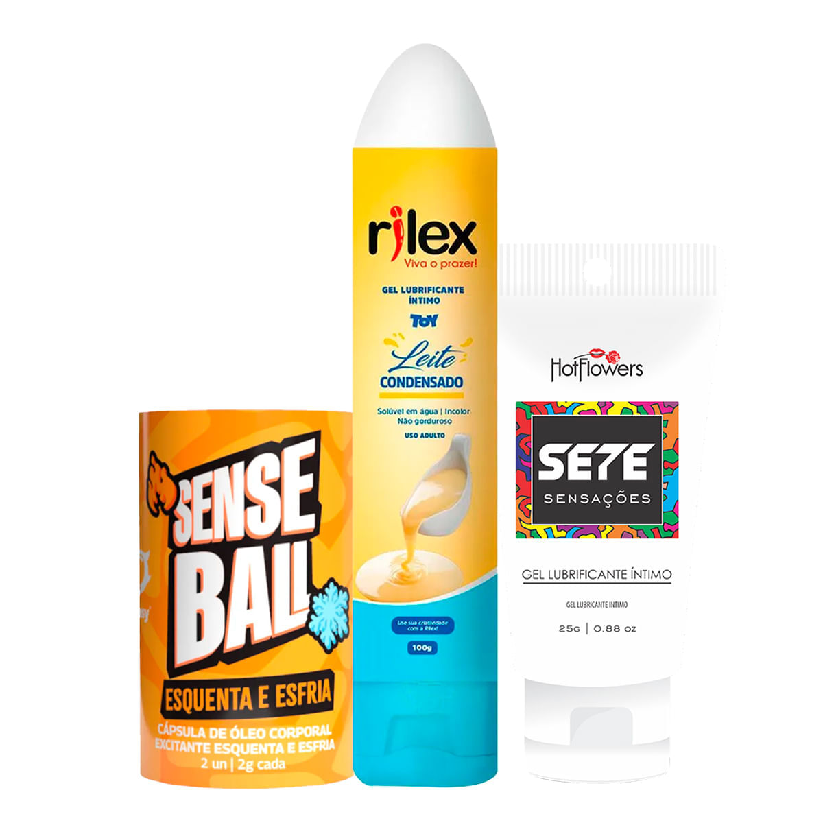 Kit com Capsula Sense Ball Esquenta e Esfria Sete Sensações e Gel Lubrificante Íntimo Toy