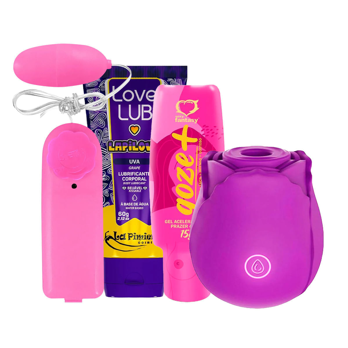 Kit com Love Lub LapiLove Lubrificante Estimulador de Clitóris Bullet Vibro Ó e Goze +