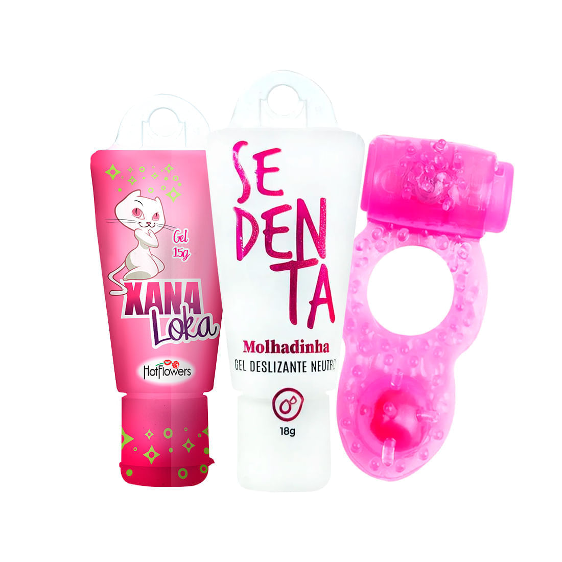 Kit com Sedenta Molhadinha Deslizante MyRing Anel Peniano e Xana Loka Excitante