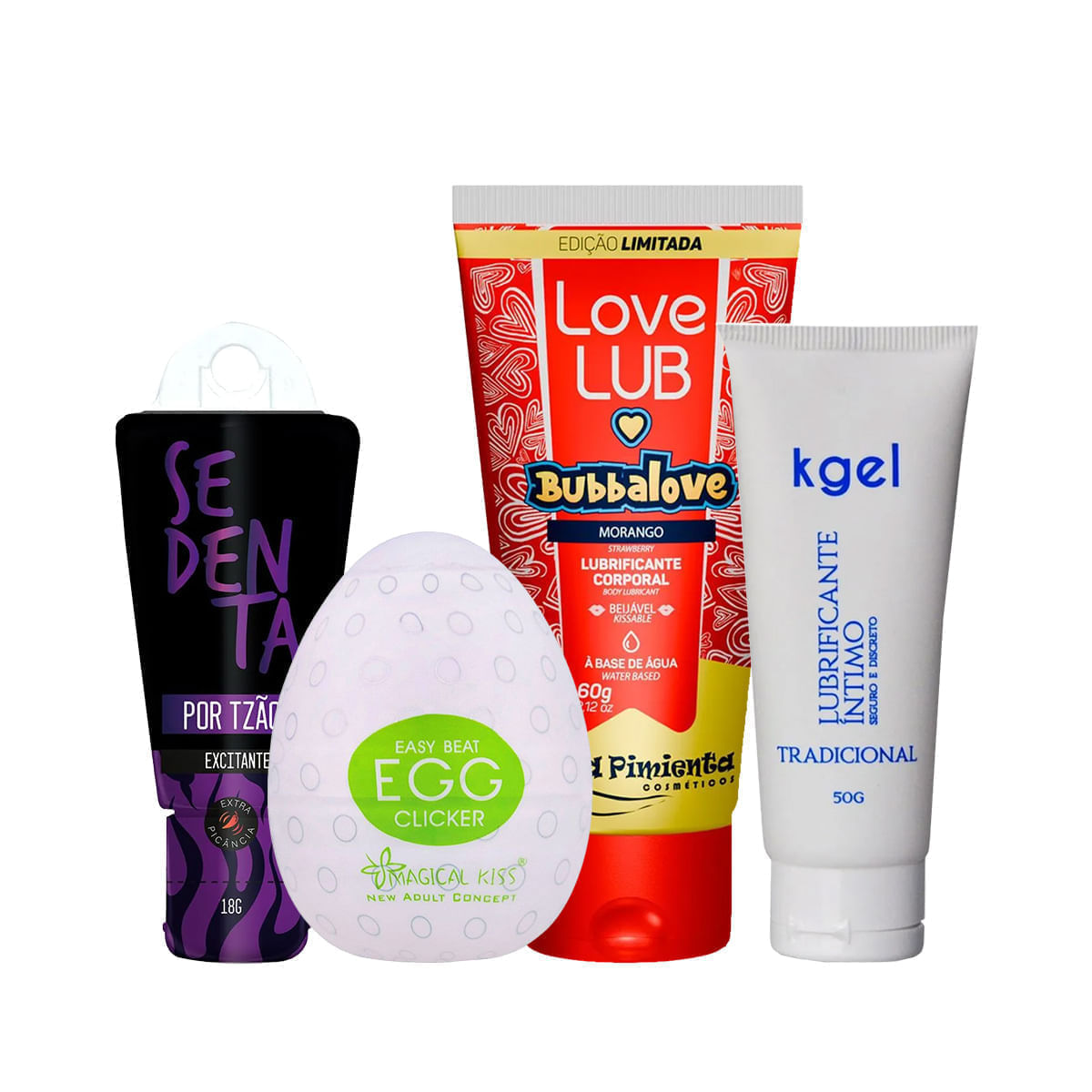 Kit com Love Lub Bubbalove KGEL Lubrificante Íntimo Sedenta por Tesão e Egg Masturbador Masculino
