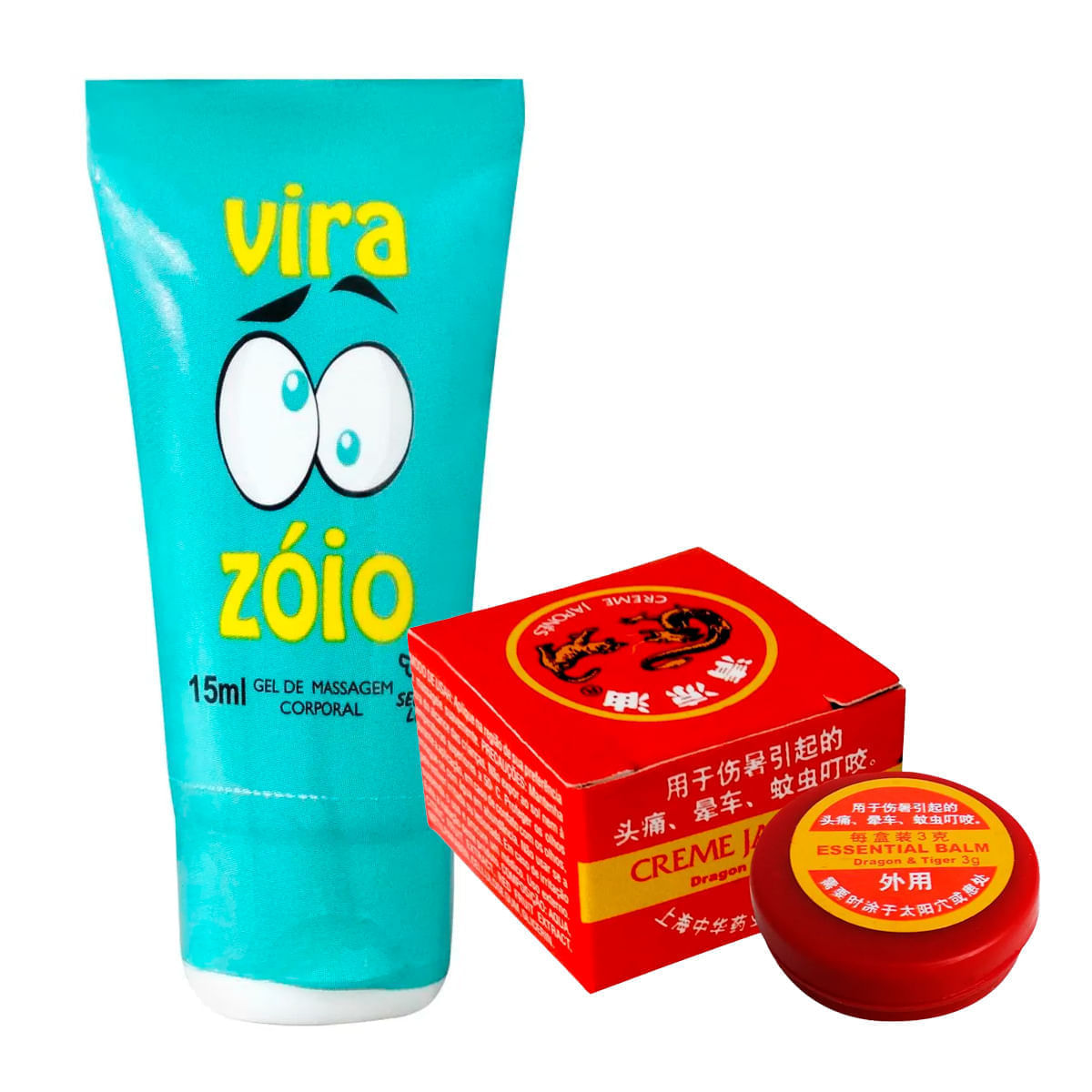 Duplinha com Vira Zóio Gel Lubrificante e Creme Japonês Dragon & Tiger Pomada Excitante Hot