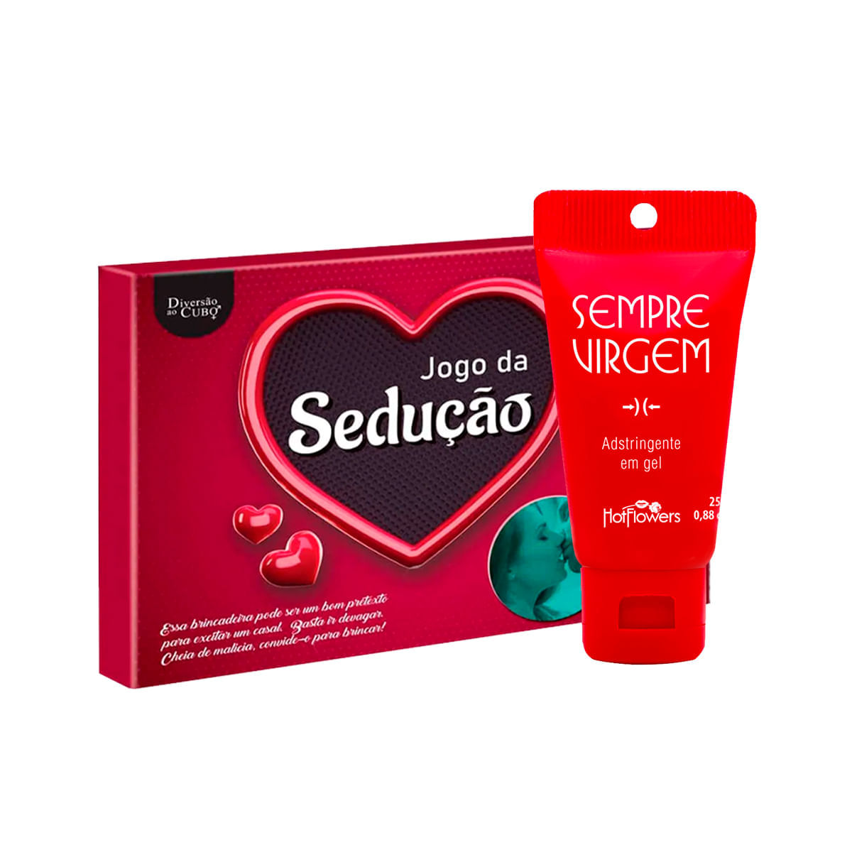 Duplinha com Jogo Tabuleiro Sedução com Dados e Sempre Virgem Adstringente