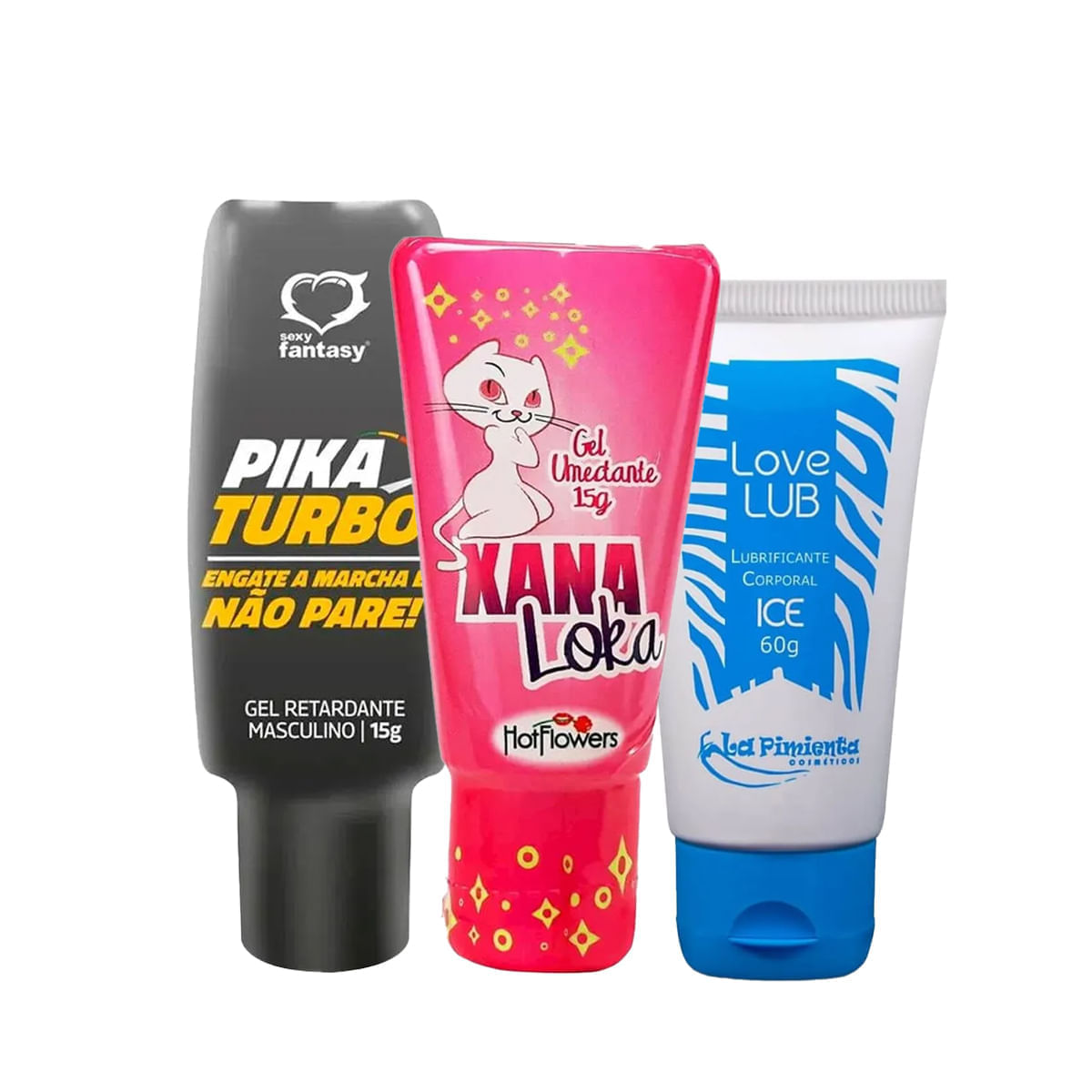 Kit com Xana Loka Love Lub Ice e Pika Turbo