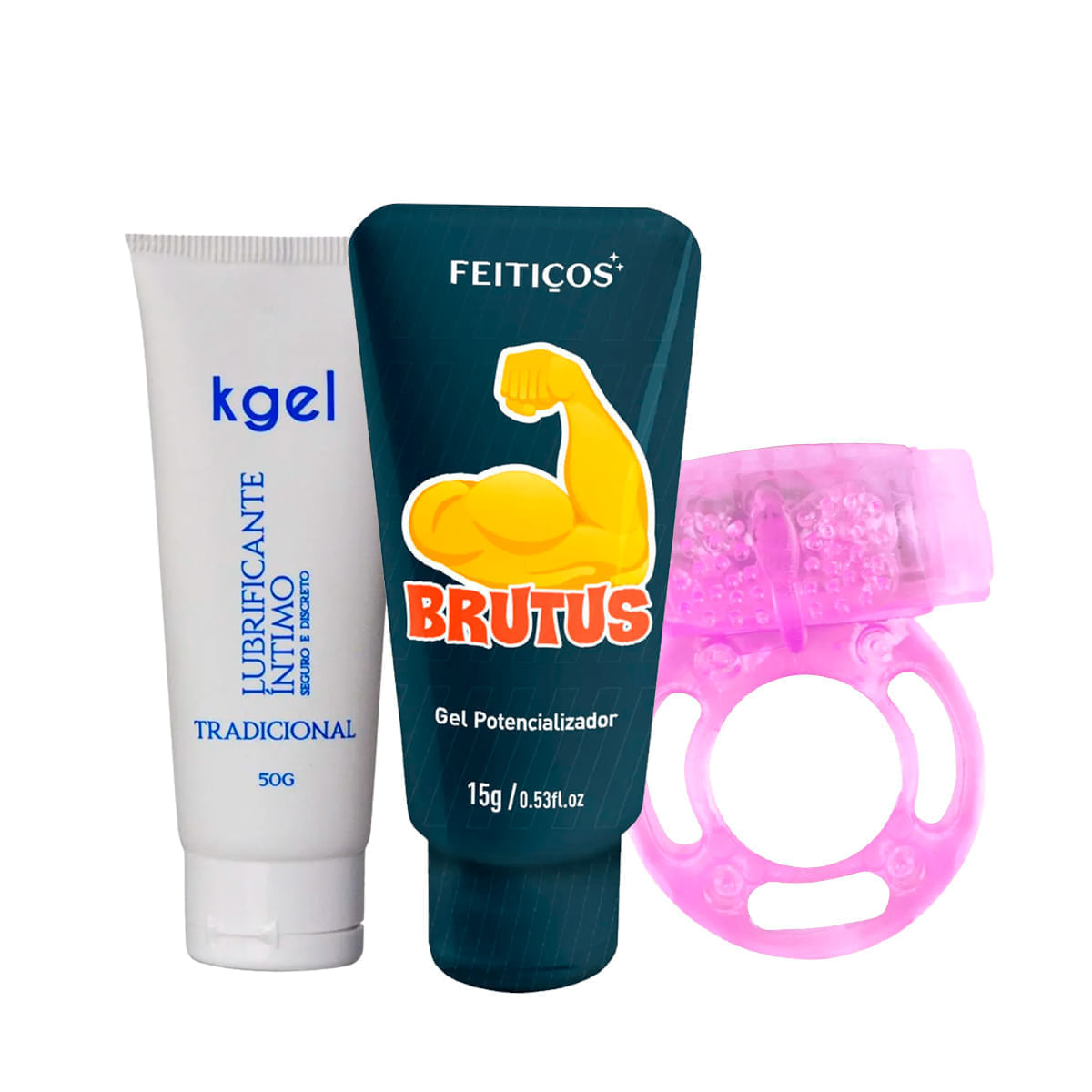 Kit com Brutus Potencializador MyRing Anel Peniano e KGEL Lubrificante
