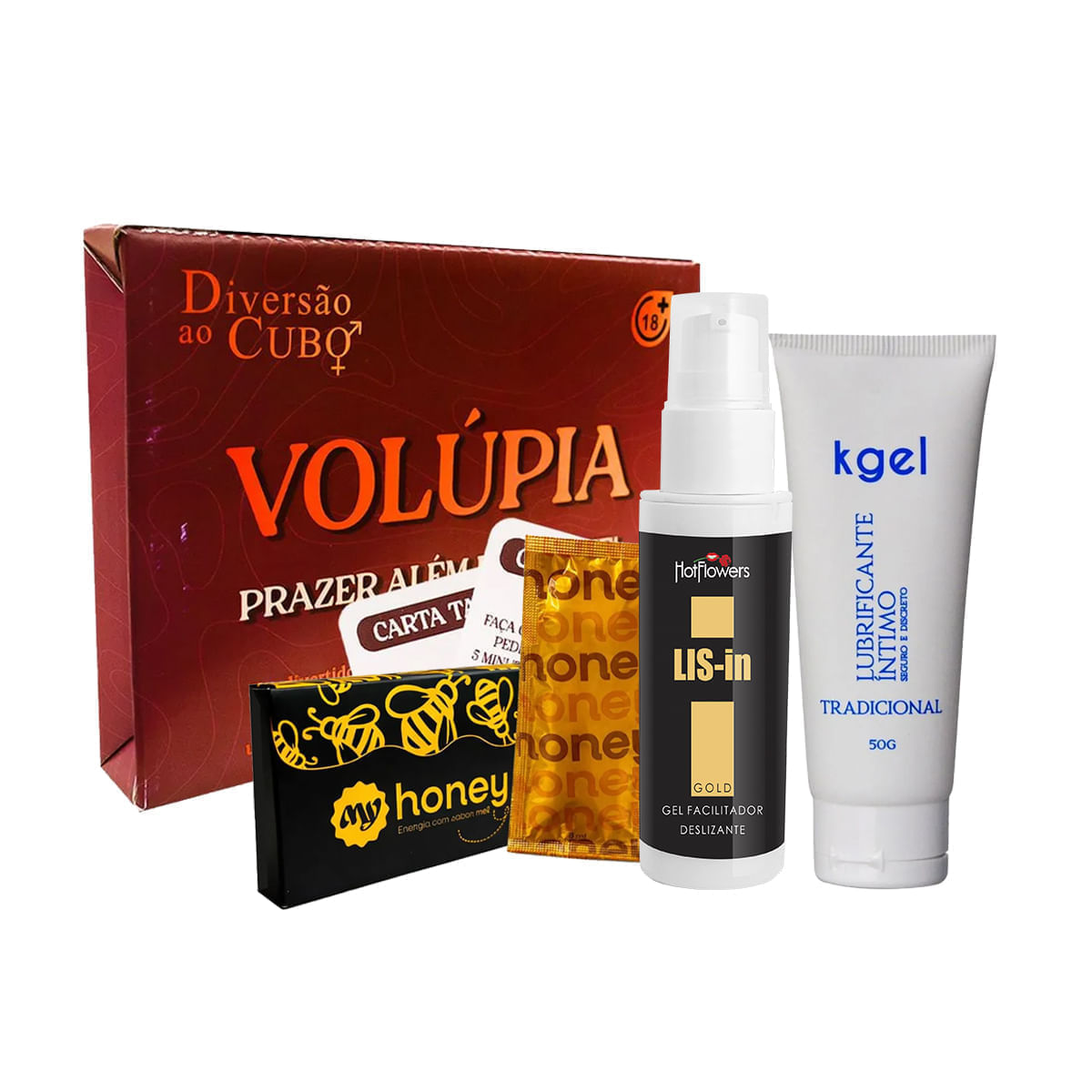 Kit com MyHoney KGEL Lubrificante LIS-In e Volúpia Jogo Prazer