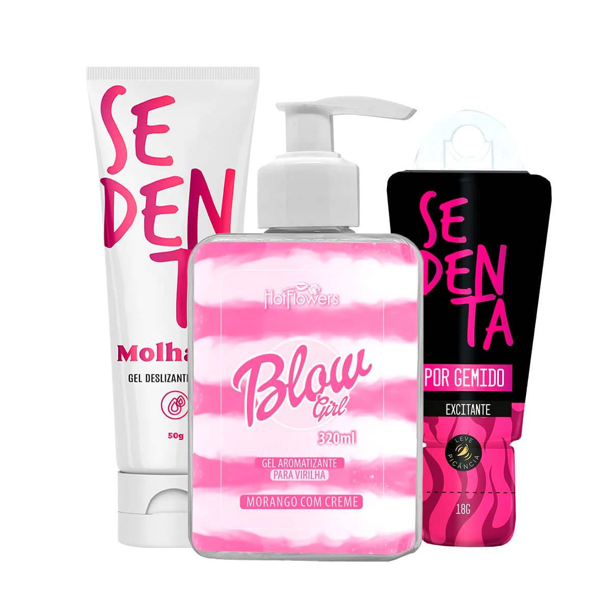 Kit com Blow Girl Gel Aromatizante Sedenta por Gemido Excitante e Sedenta Molhada