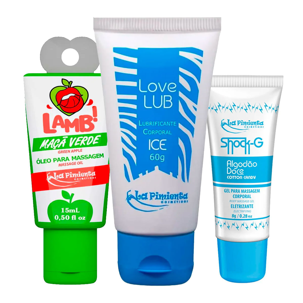 Kit com Shock G Vibrador Líquido Lamb Óleo e Love Lub Ice