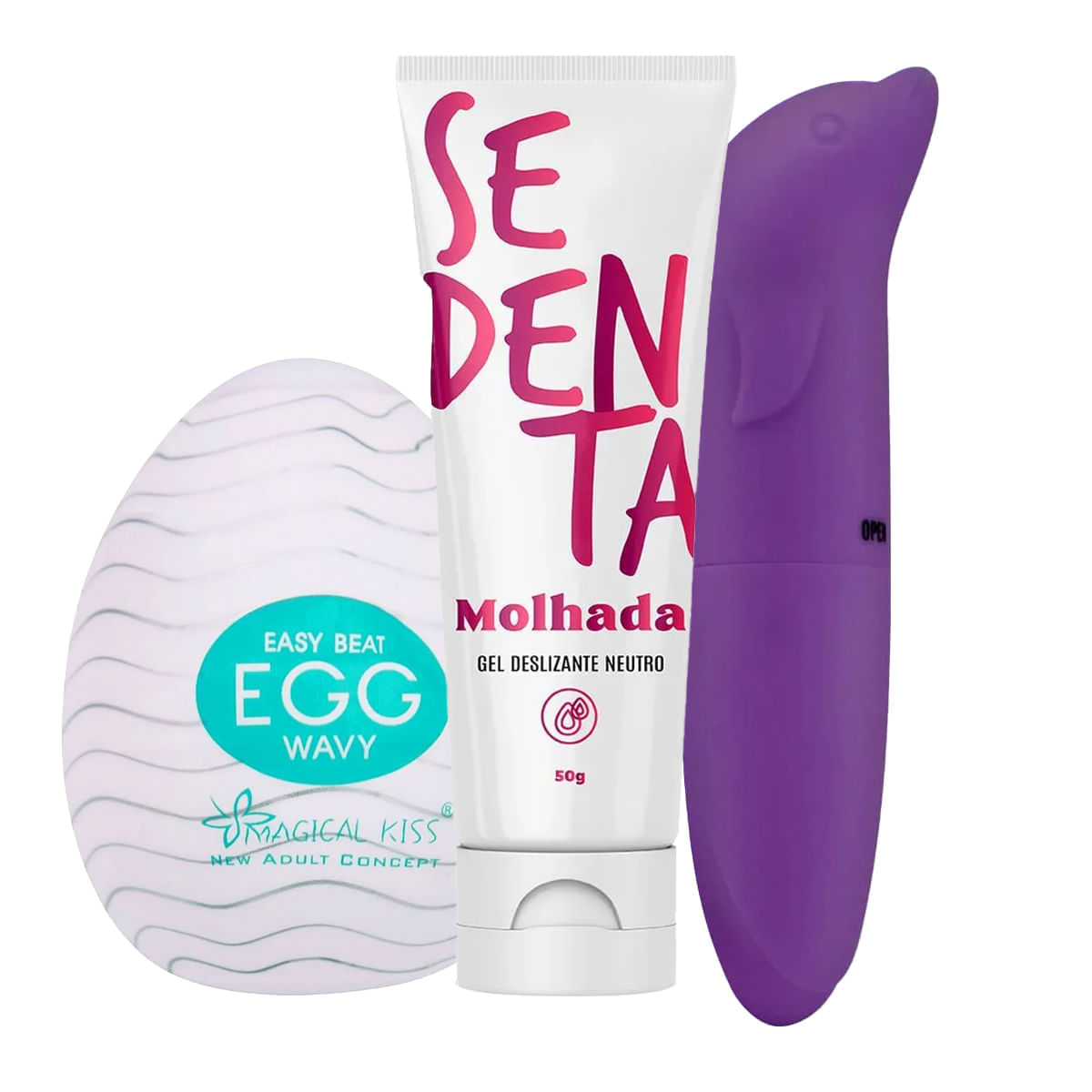 Kit com Sedenta Molhada, Egg Wavy e Vibrador Ponto G Aveludado