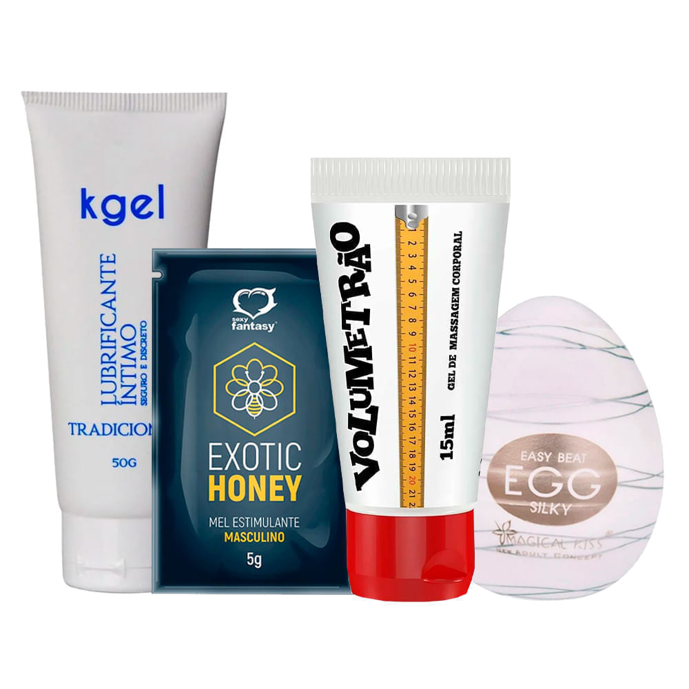 Kit com Egg Silky Gel Vasodilatador Volumetrão Exotic Honey e KGEL Lubrificante Íntimo
