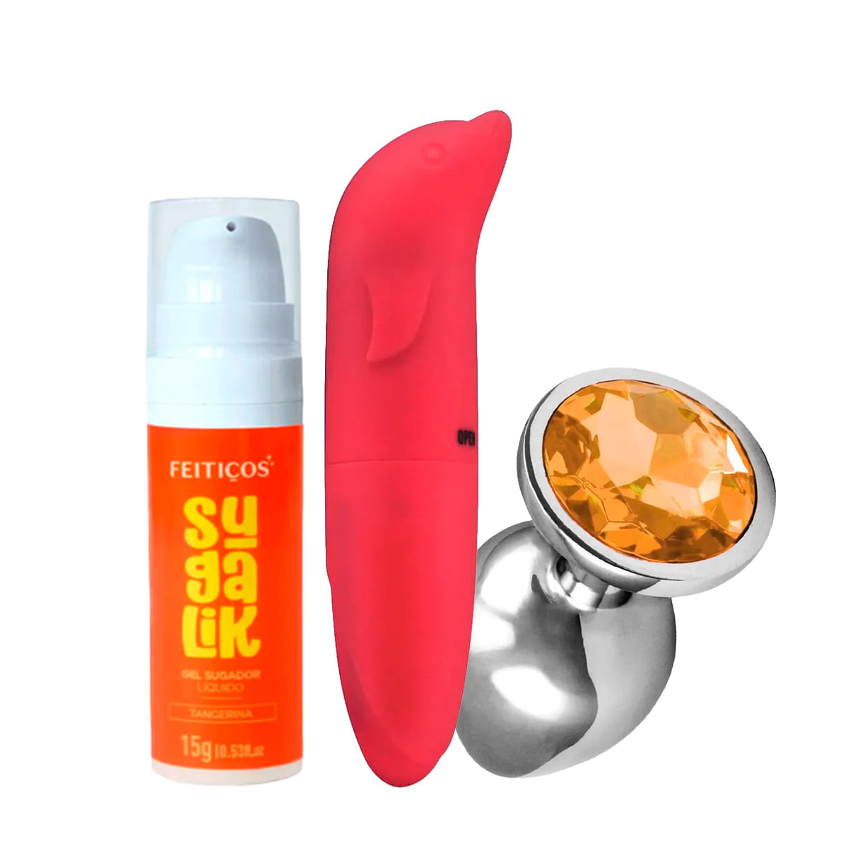 Kit com Sugalik Sugador Plug Anal Tamanho Grande e Vibrador Ponto G Aveludado
