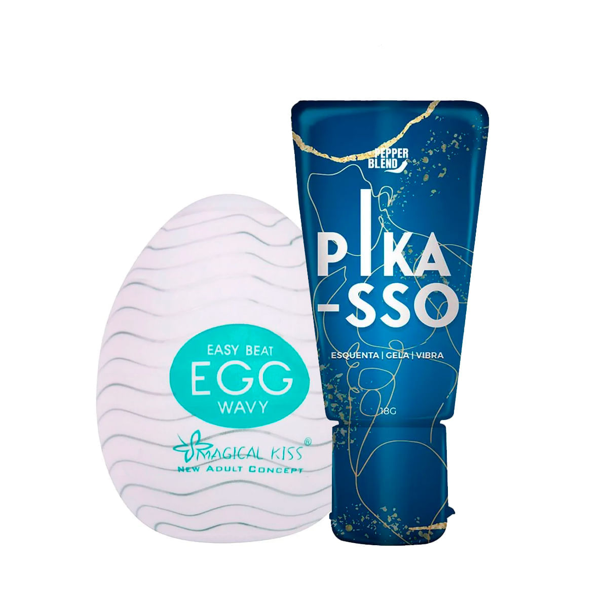 Duplinha com Egg Wavy Masturbador Masculino e Pikasso Gel Comestível Esquenta Gela e Vibra