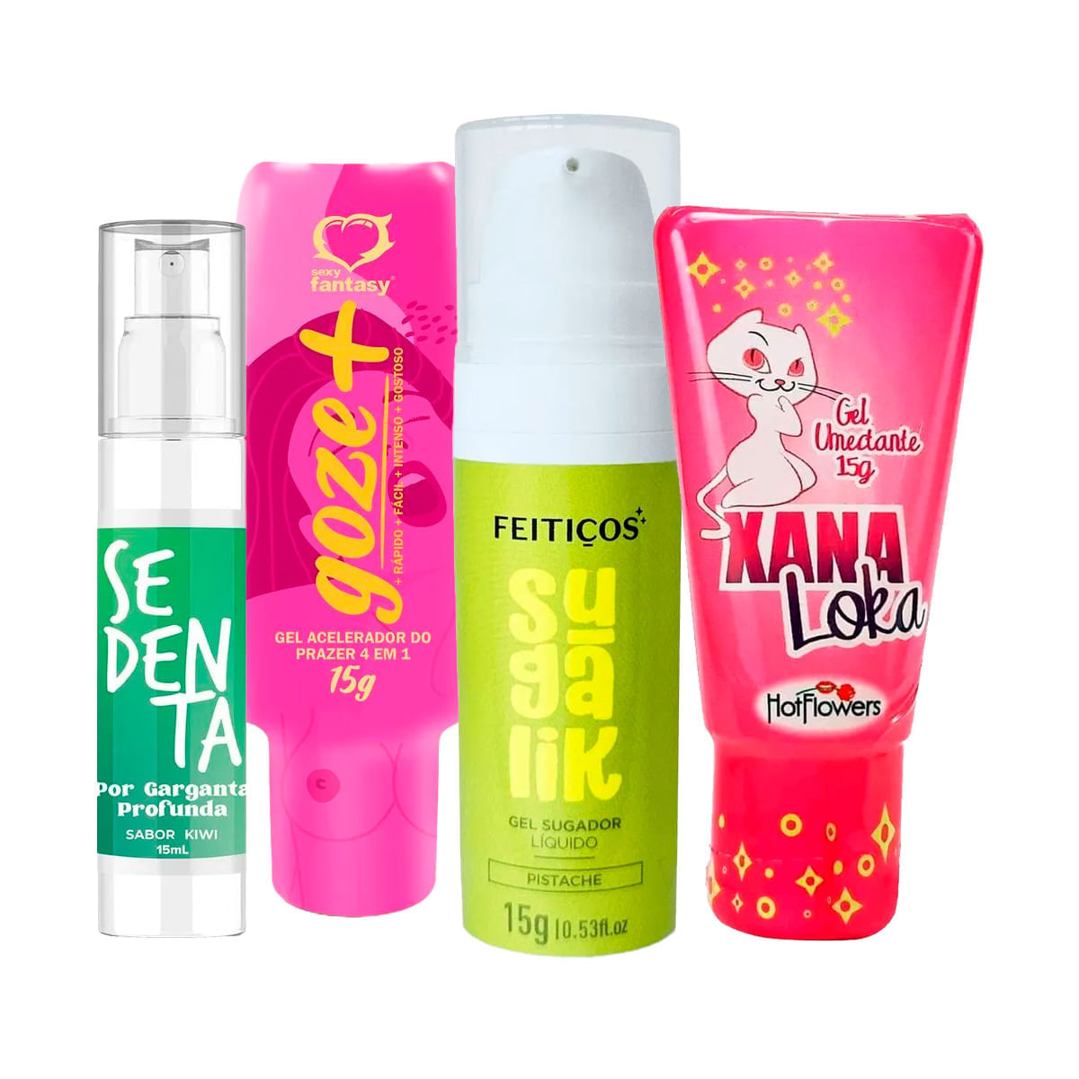Kit com Gel Goze + Sugalik Sugador Líquido Xana Loka Gel Excitante e Sedenta por Garganta Profunda