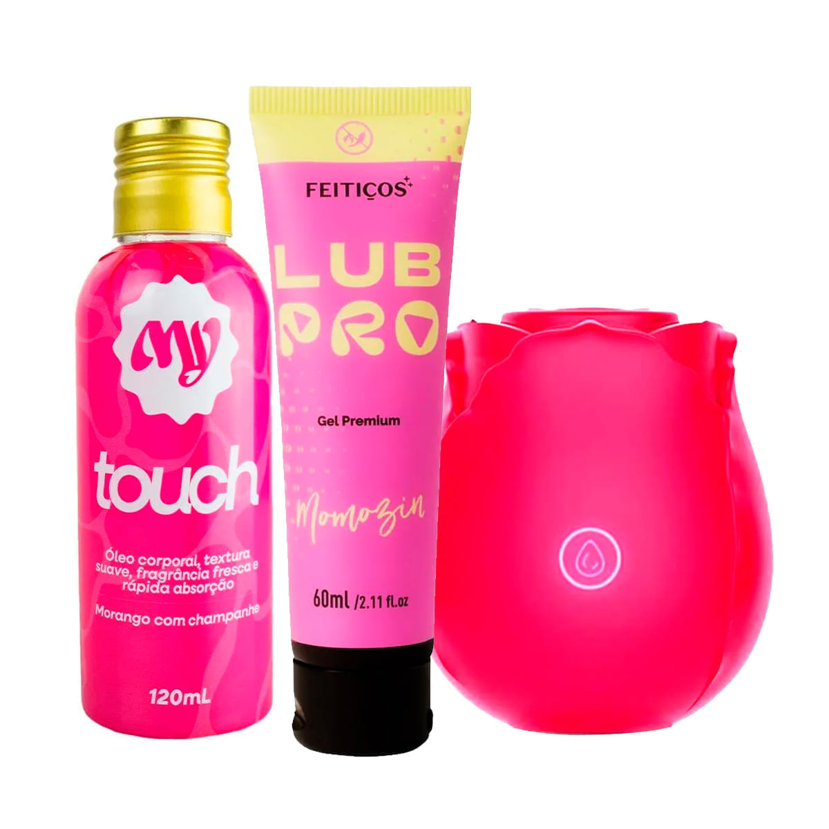 Kit com LubPro Momozin Lubrificante MyTouch Óleo Corporal e Estimulador Rosa