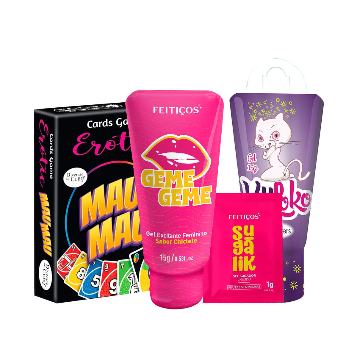 Kit com Geme Geme Kuloko Sachê Sugalik e Mau Mau Jogo de Cartas