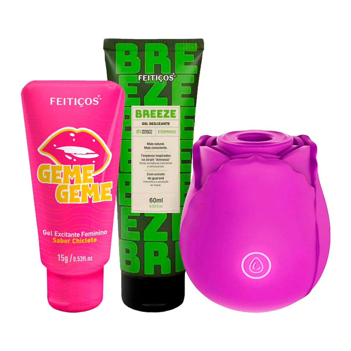 Kit com Breeze Gel Deslizante Geme Geme e Estimulador em Formato de Rosa