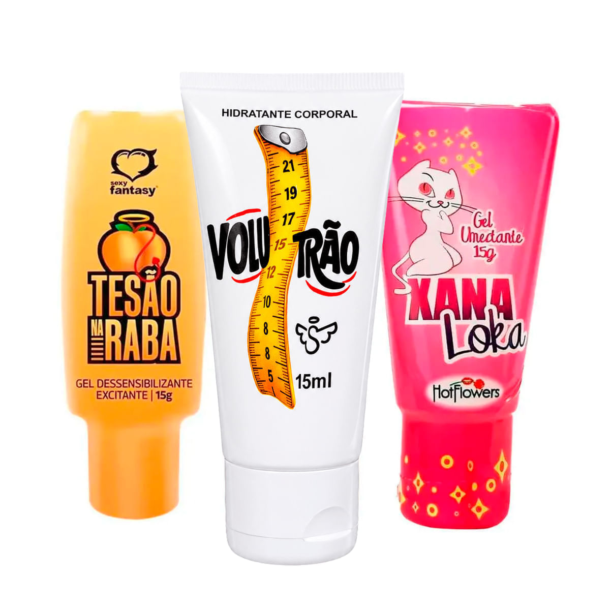 Kit com Tesão na Raba Dessensibilizante Volumetrão Vasodilatador e Xana Loka Excitante
