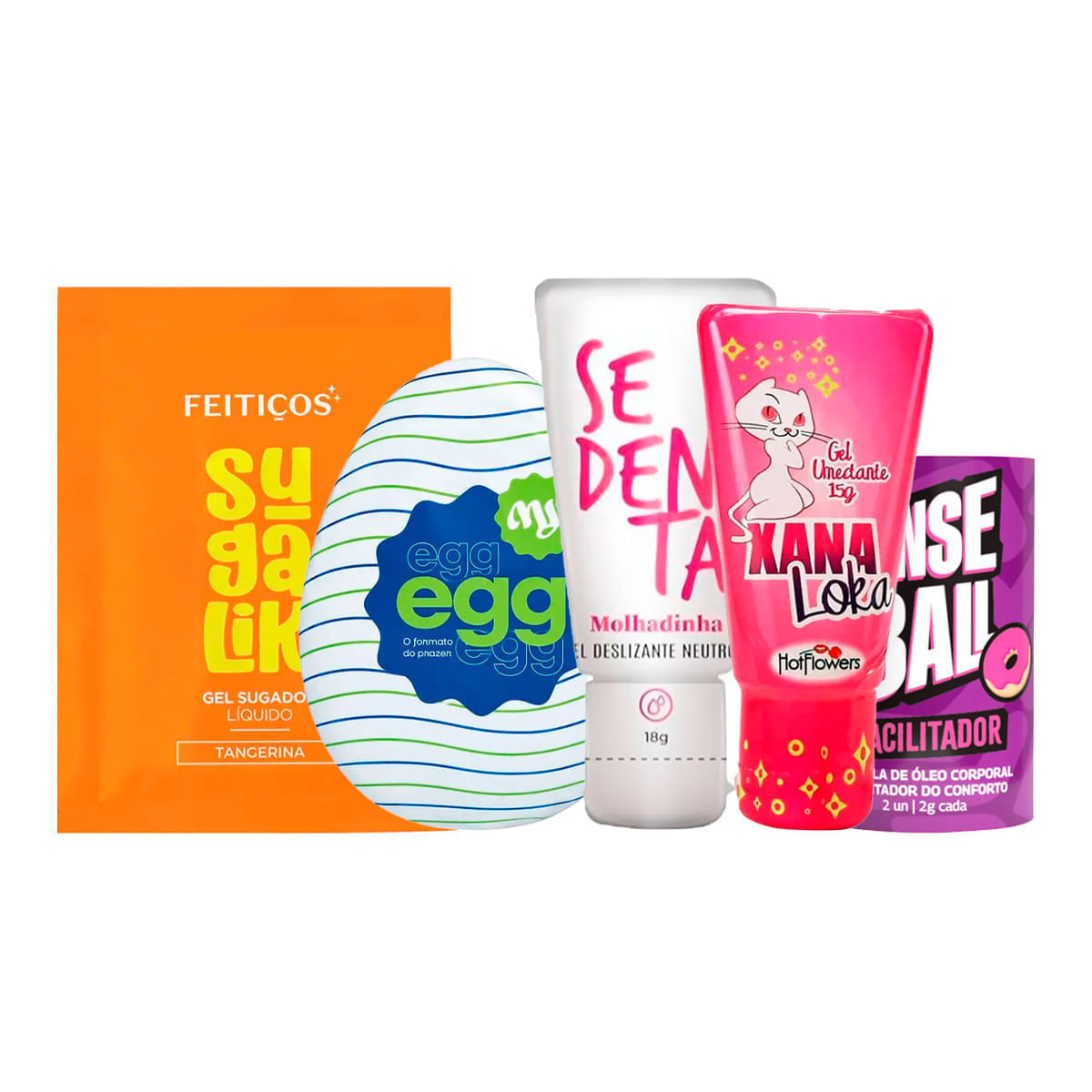 Kit com Sachê Sugalik Sedenta Molhadinha MyEgg Sense Ball Facilitadora e Xana Loka