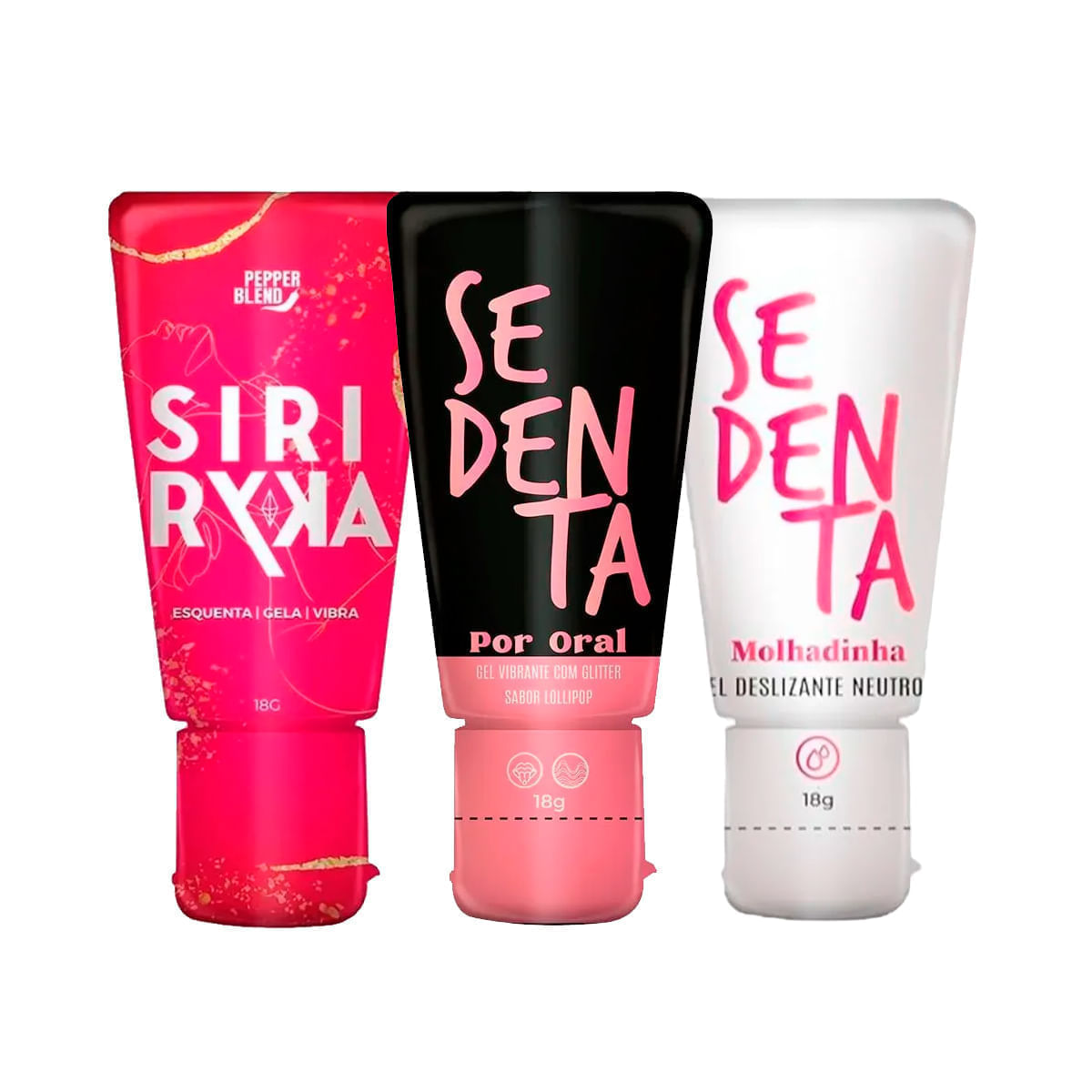 Kit com Sedenta por Oral Gel Beijável Siri Ryka Excitante e Sedenta Molhadinha Deslizante