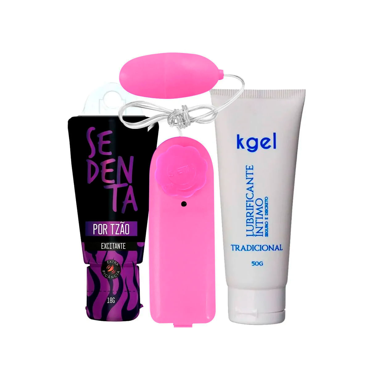 Kit com Sedenta por Tesão Excitante KGEL Lubrificante Íntimo e Vibro Ó Bullet Cápsula Vibratória