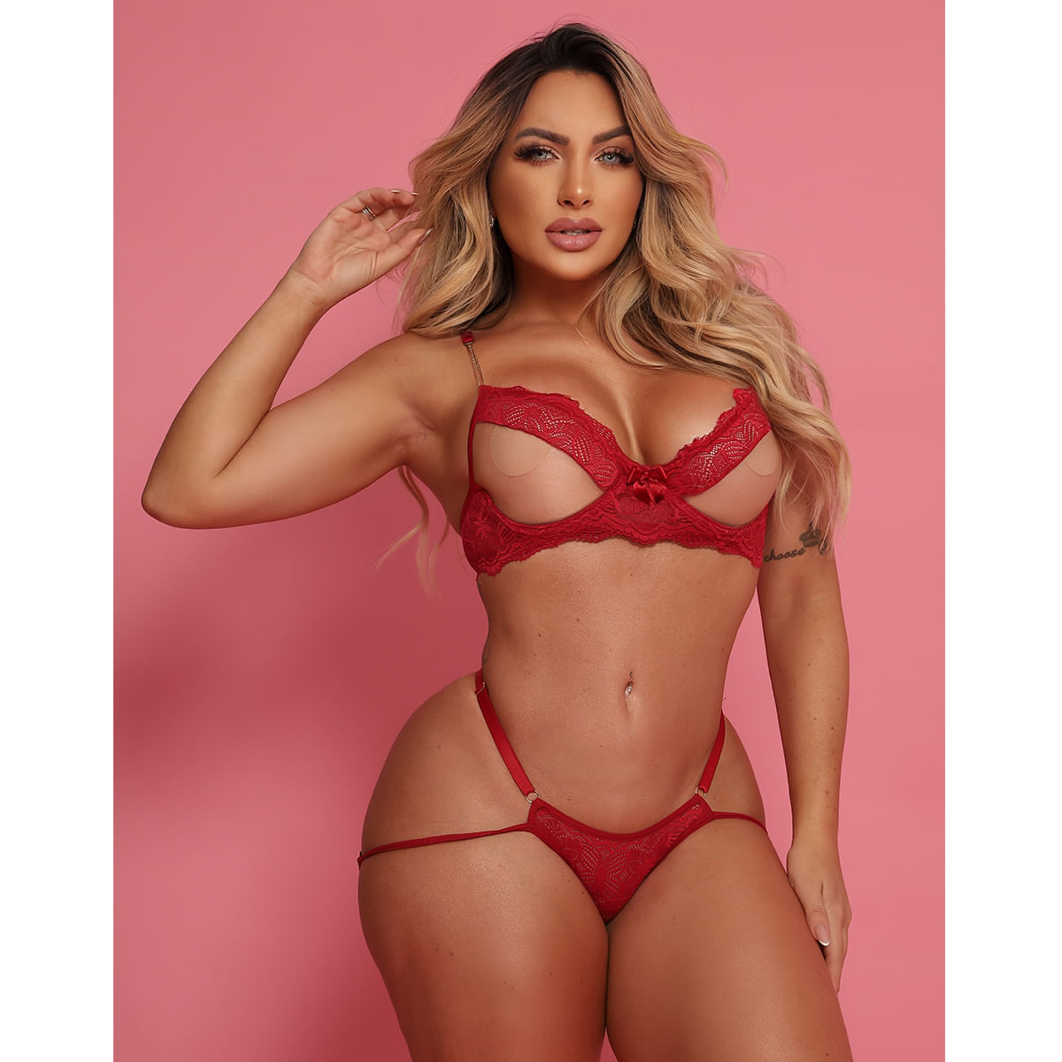Conjunto Chiclete Rendado com Abertura Coleção Bloquinho Tallyta Moda Apimentada