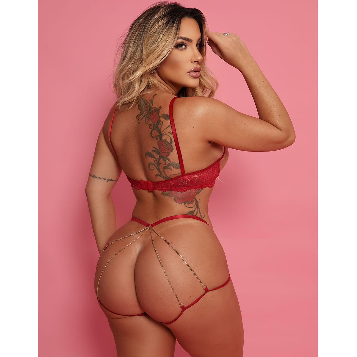 Conjunto Chiclete Rendado com Abertura Coleção Bloquinho Tallyta Moda Apimentada