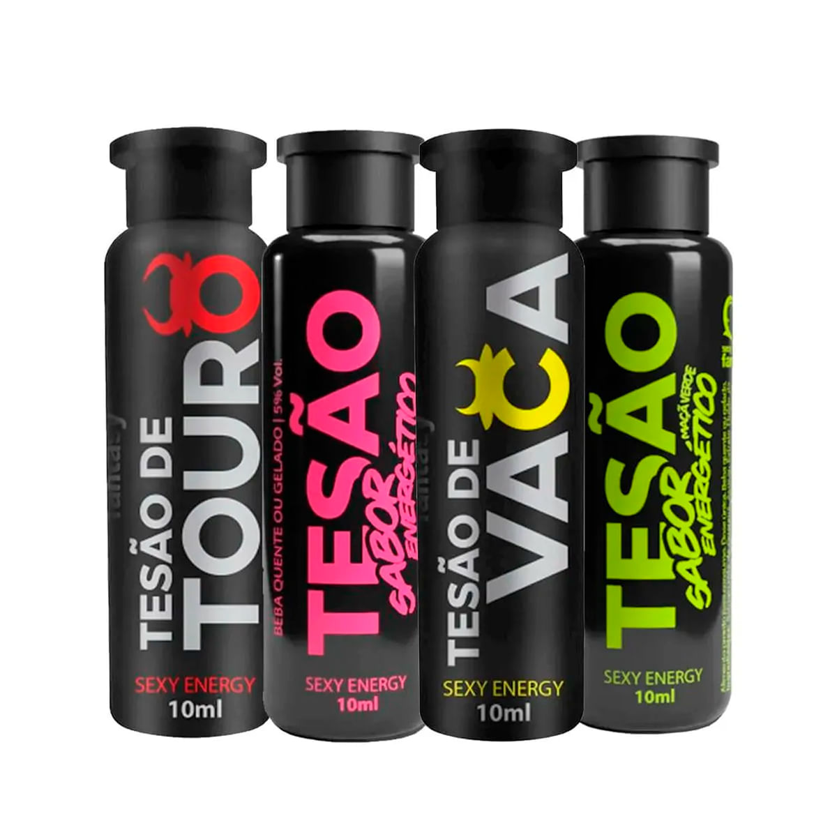 Kit com Tesão de Touro Tesão de Vaca e Tesão Sabor Energético e Maça Verde