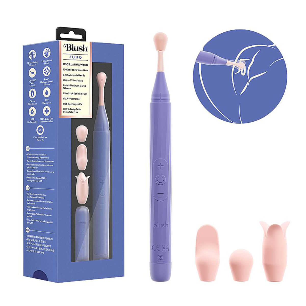 Vibrador de Clitóris Juno Blush em Formato de Caneta com 3 Acessórios Sexy Import