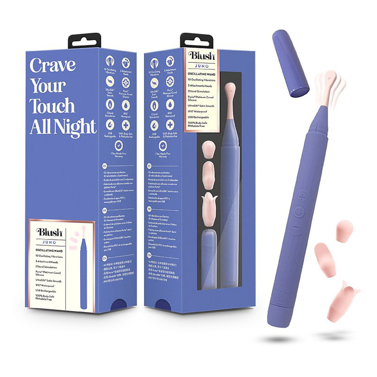 Vibrador de Clitóris Juno Blush em Formato de Caneta com 3 Acessórios Sexy Import